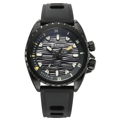 Titan Zero Hour Diver's 200m Quartz Analog Black Dial Black FKM Strap Watch For Men 10068np01