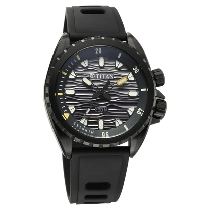 Titan Zero Hour Diver's 200m Quartz Analog Black Dial Black FKM Strap Watch For Men 10068np01