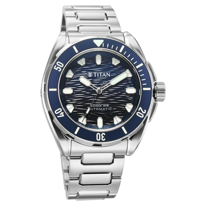 Titan Zero Hour Diver's 300m Automatic Analog Blue Dial Silver Stainless Steel Strap Watch For Men 10069km01