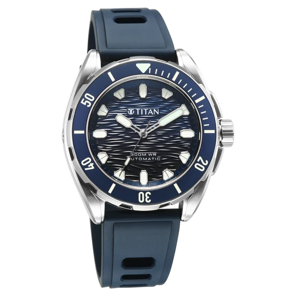Titan Zero Hour Diver's 300m Automatic Analog Blue Dial Silver Stainless Steel Strap Watch For Men 10069km01