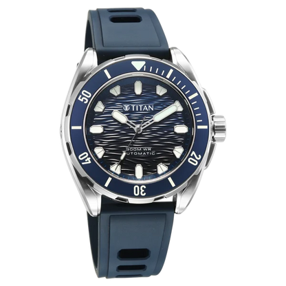 Titan Zero Hour Diver's 300m Automatic Analog Blue Dial Silver Stainless Steel Strap Watch For Men 10069km01