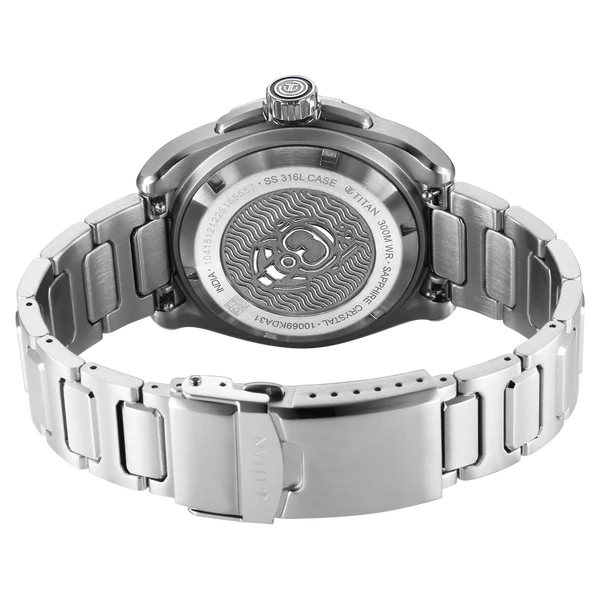 Titan Zero Hour Diver's 300m Automatic Analog Blue Dial Silver Stainless Steel Strap Watch For Men 10069km01