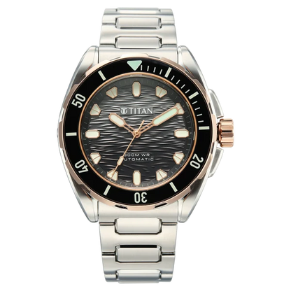 Titan Zero Hour Diver's 300m Automatic Analog Black Dial Silver Stainless Steel Strap Watch For Men 10069km02