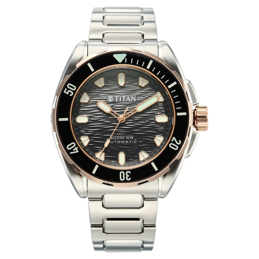 Titan Zero Hour Diver's 300m Automatic Analog Black Dial Silver Stainless Steel Strap Watch For Men 10069km02