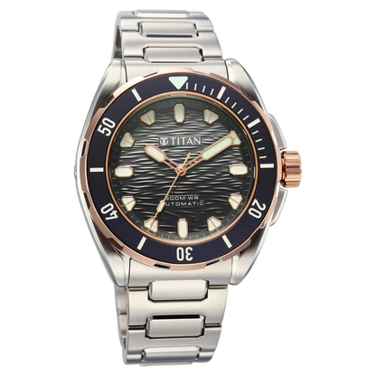 Titan Zero Hour Diver's 300m Automatic Analog Black Dial Silver Stainless Steel Strap Watch For Men 10069km02