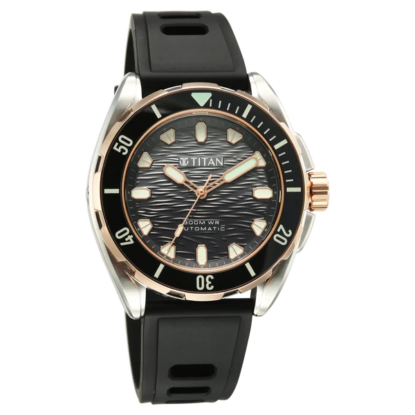 Titan Zero Hour Diver's 300m Automatic Analog Black Dial Silver Stainless Steel Strap Watch For Men 10069km02