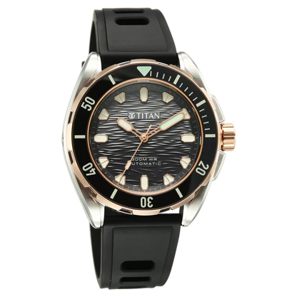 Titan Zero Hour Diver's 300m Automatic Analog Black Dial Silver Stainless Steel Strap Watch For Men 10069km02