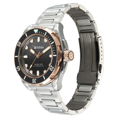 Titan Zero Hour Diver's 300m Automatic Analog Black Dial Silver Stainless Steel Strap Watch For Men 10069km02