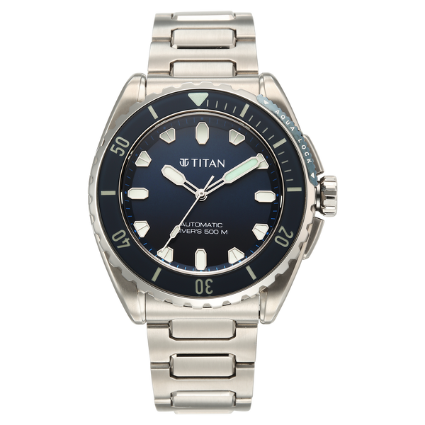 Titan Zero Hour Professional Diver's 500m Limited Edition Automatic Analog with Blue Dial Silver Titanium & Blue FKM Strap Watch for Men 10071KM01