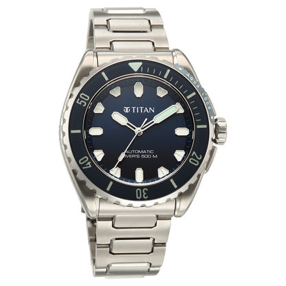 Titan Zero Hour Professional Diver's 500m Limited Edition Automatic Analog with Blue Dial Silver Titanium & Blue FKM Strap Watch for Men 10071KM01