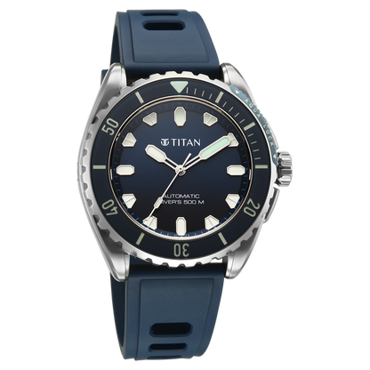 Titan Zero Hour Professional Diver's 500m Limited Edition Automatic Analog with Blue Dial Silver Titanium & Blue FKM Strap Watch for Men 10071KM01