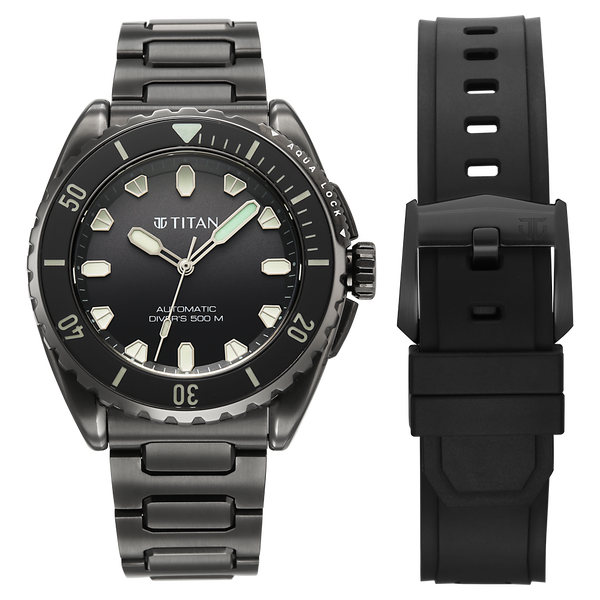 Titan Zero Hour Professional Diver's 500m Limited Edition Automatic Analog with Black Dial Black Titanium & Black FKM Strap Watch for Men 10071QM01
