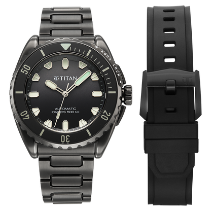 Titan Zero Hour Professional Diver's 500m Limited Edition Automatic Analog with Black Dial Black Titanium & Black FKM Strap Watch for Men 10071QM01
