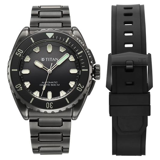 Titan Zero Hour Professional Diver's 500m Limited Edition Automatic Analog with Black Dial Black Titanium & Black FKM Strap Watch for Men 10071QM01