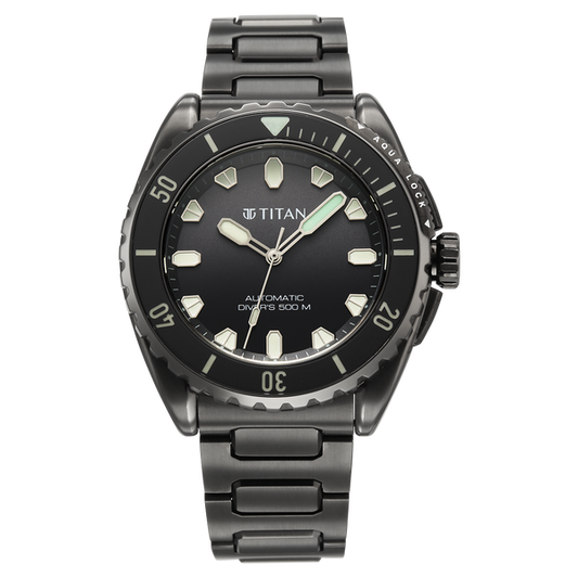 Titan Zero Hour Professional Diver's 500m Limited Edition Automatic Analog with Black Dial Black Titanium & Black FKM Strap Watch for Men 10071QM01