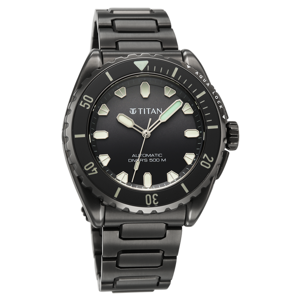 Titan Zero Hour Professional Diver's 500m Limited Edition Automatic Analog with Black Dial Black Titanium & Black FKM Strap Watch for Men 10071QM01