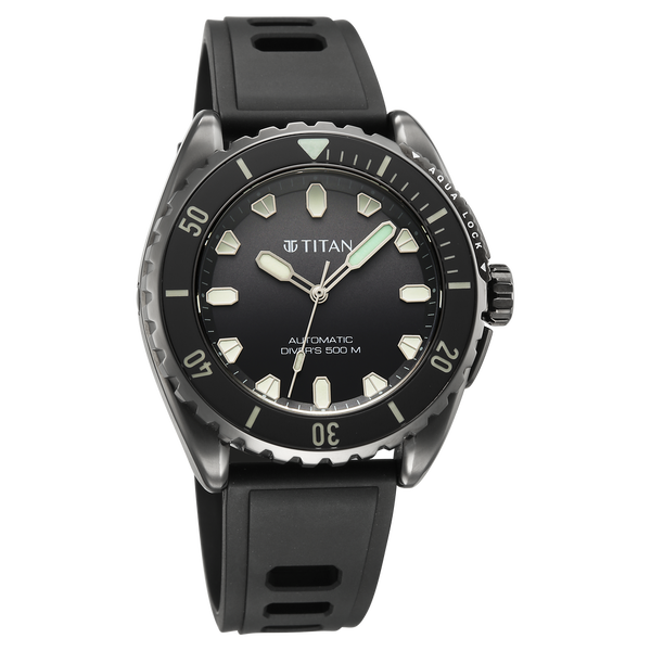 Titan Zero Hour Professional Diver's 500m Limited Edition Automatic Analog with Black Dial Black Titanium & Black FKM Strap Watch for Men 10071QM01