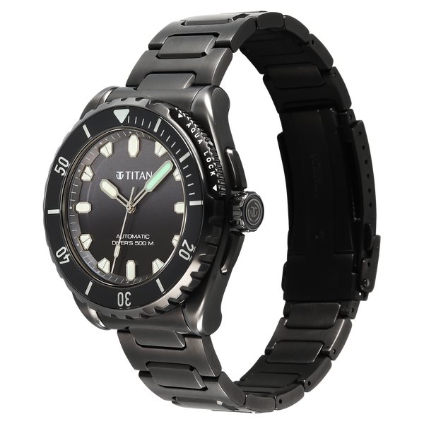 Titan Zero Hour Professional Diver's 500m Limited Edition Automatic Analog with Black Dial Black Titanium & Black FKM Strap Watch for Men 10071QM01