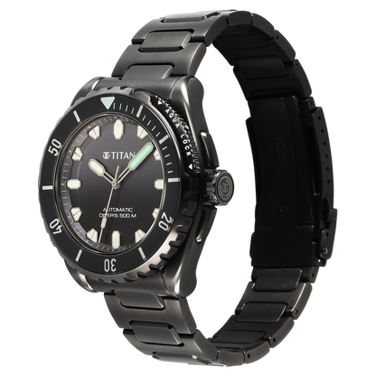 Titan Zero Hour Professional Diver's 500m Limited Edition Automatic Analog with Black Dial Black Titanium & Black FKM Strap Watch for Men 10071QM01