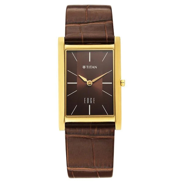 Titan Edge Monture Quartz Analog Brown Dial Brown Leather Strap Watch For Men 1043yl10