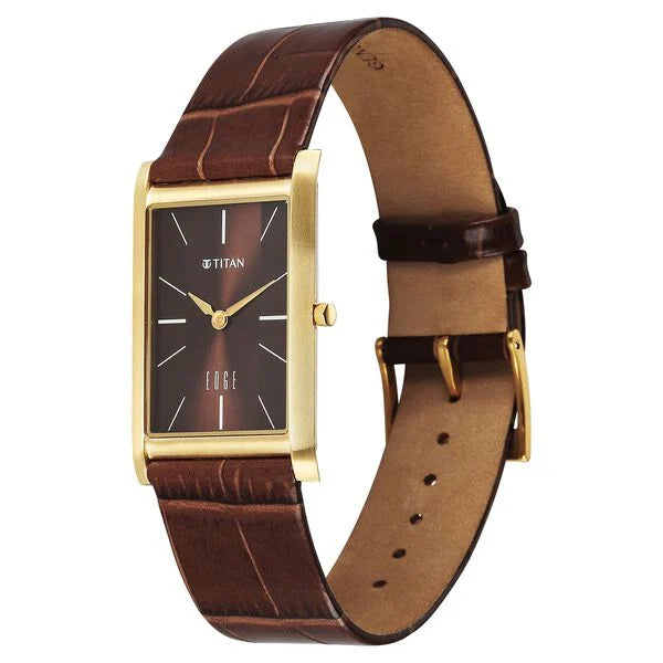 Titan Edge Monture Quartz Analog Brown Dial Brown Leather Strap Watch For Men 1043yl10