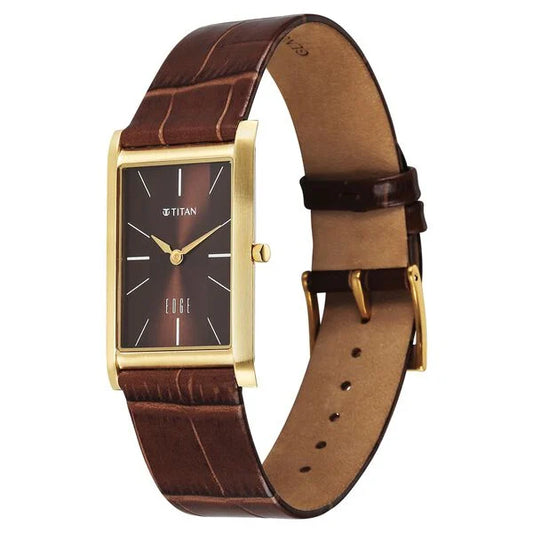 Titan Edge Monture Quartz Analog Brown Dial Brown Leather Strap Watch For Men 1043yl10