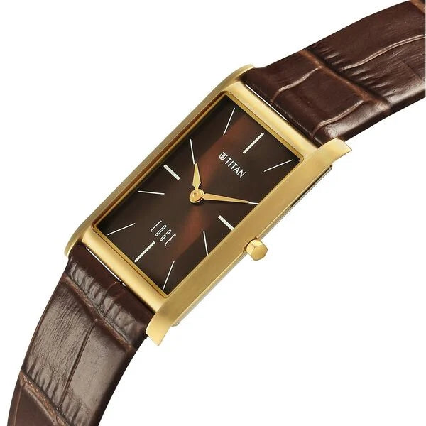 Titan Edge Monture Quartz Analog Brown Dial Brown Leather Strap Watch For Men 1043yl10