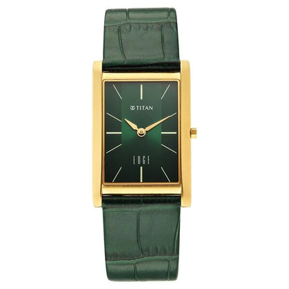 Titan Edge Monture Quartz Analog Green Dial Green Leather Strap Watch For Men 1043yl11