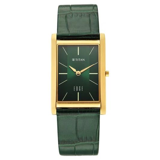 Titan Edge Monture Quartz Analog Green Dial Green Leather Strap Watch For Men 1043yl11