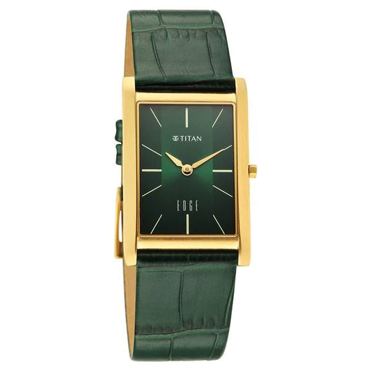 Titan Edge Monture Quartz Analog Green Dial Green Leather Strap Watch For Men 1043yl11