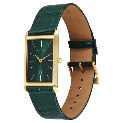 Titan Edge Monture Quartz Analog Green Dial Green Leather Strap Watch For Men 1043yl11