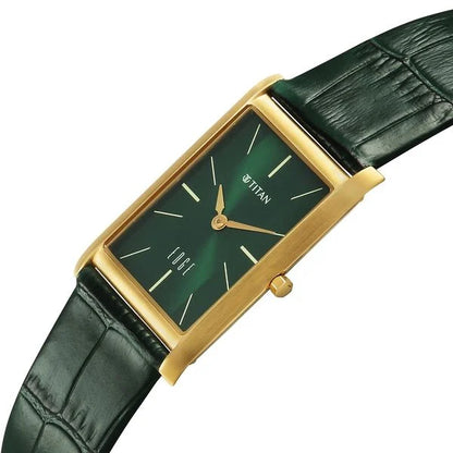 Titan Edge Monture Quartz Analog Green Dial Green Leather Strap Watch For Men 1043yl11