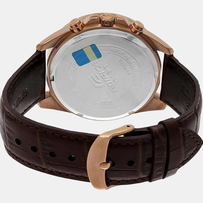 Casio Edifice Men Quartz Rose Gold Dial Chronograph Leather Watch EX359
