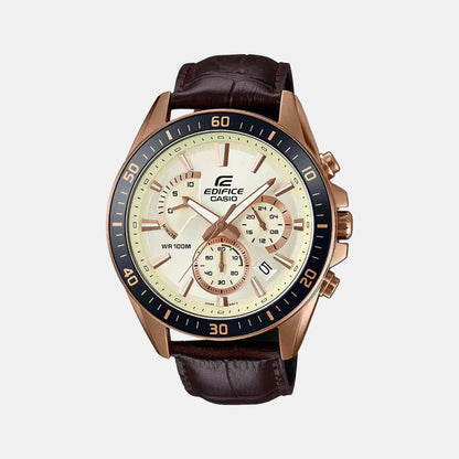 Casio Edifice Men Quartz Rose Gold Dial Chronograph Leather Watch EX359