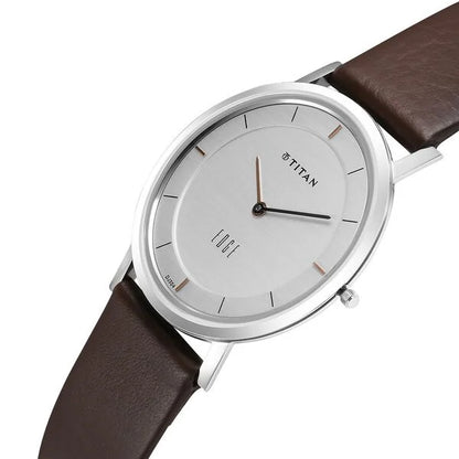 Titan Edge Silver Dial Analog Stainless Steel Leather Strap Watch for Men nu1595sl03