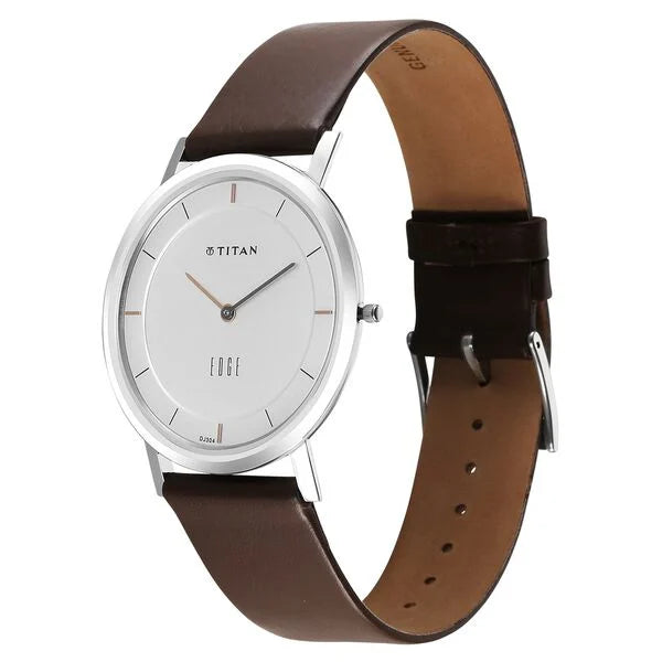 Titan Edge Silver Dial Analog Stainless Steel Leather Strap Watch for Men nu1595sl03
