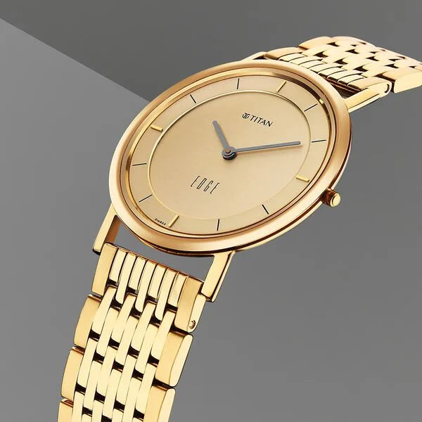 Titan Edge Metal Yellow Dial Stainless Steel Strap Watch Men NU1595YM01