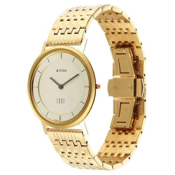 Titan Edge Metal Yellow Dial Stainless Steel Strap Watch Men NU1595YM01