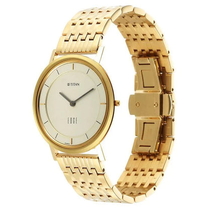 Titan Edge Metal Yellow Dial Stainless Steel Strap Watch Men NU1595YM01