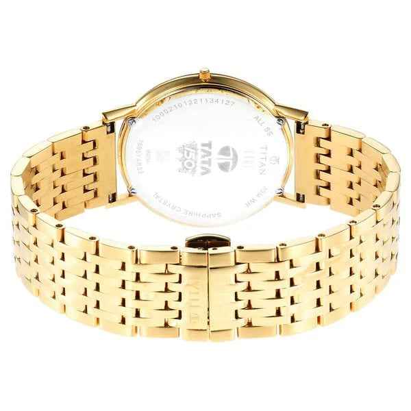 Titan Edge Metal Yellow Dial Stainless Steel Strap Watch Men NU1595YM01