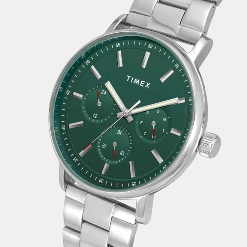 Timex Fashion Men Quartz Green Dial Chronograph Stainless Steel Watch TWEG20017