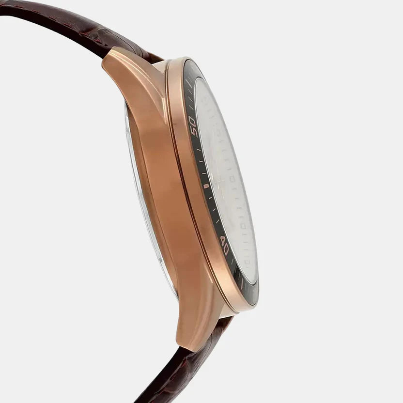 Casio Edifice Men Quartz Rose Gold Dial Chronograph Leather Watch EX359