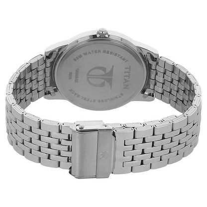 Titan Quartz Analog with Day and Date Silver Dial Silver Stainless Steel Strap Watch For Men nk1638sm01