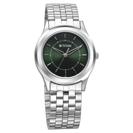 Titan Karishma Zing Quartz Analog Green Dial Silver Stainless Steel Strap Watch For Men - 35 mm Dial Size - Small Dial 1648sm01