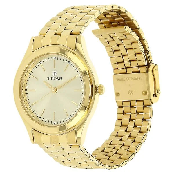 Titan Quartz Analog Champagne Dial Stainless Steel Strap Watch for Men nr1648ym02