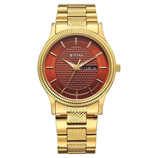 Titan Karishma Wedding Edit Quartz Analog with Day and Date Brown Dial Stainless Steel Strap Watch For Men 1650ym12