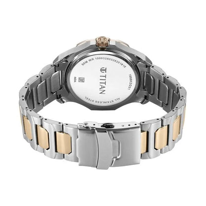 Titan Regalia Opulent Two-Eye Multifunction Brown Panda Dial Rose Gold And Steel Bimetal Strap Watch For Men 1688km10