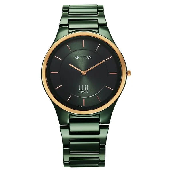 Titan Edge Bicolour Quartz Analog Green Dial And Green Ceramic Strap Watch For Men NU1696KC10