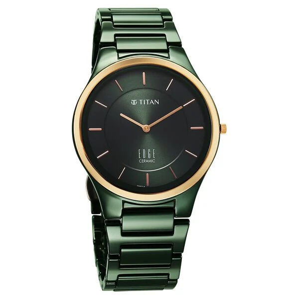 Titan Edge Bicolour Quartz Analog Green Dial And Green Ceramic Strap Watch For Men NU1696KC10
