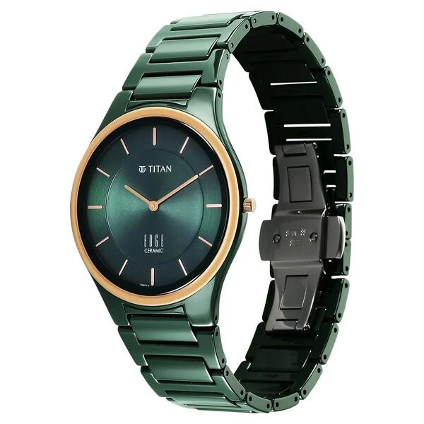 Titan Edge Bicolour Quartz Analog Green Dial And Green Ceramic Strap Watch For Men NU1696KC10